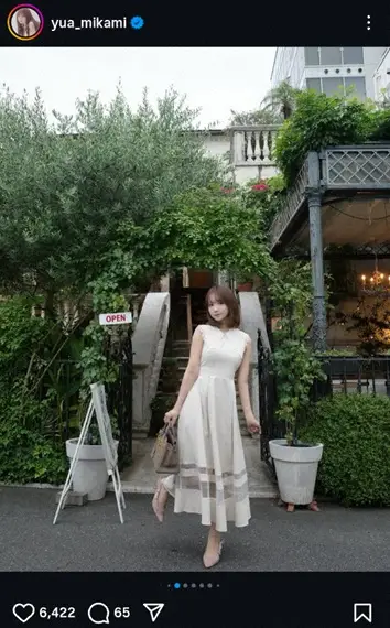 【画像・写真】三上悠亜　アイボリーのロングワンピ姿披露に「最上級の可愛さ」「ファッションの見せ方が素敵」