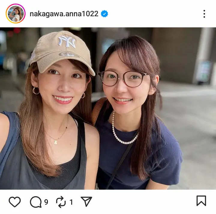 【画像・写真】中川安奈アナ「my angel」と呼ぶアナとは…ノースリ姿で仲良し2ショ「美人2人の画力が凄い」の声