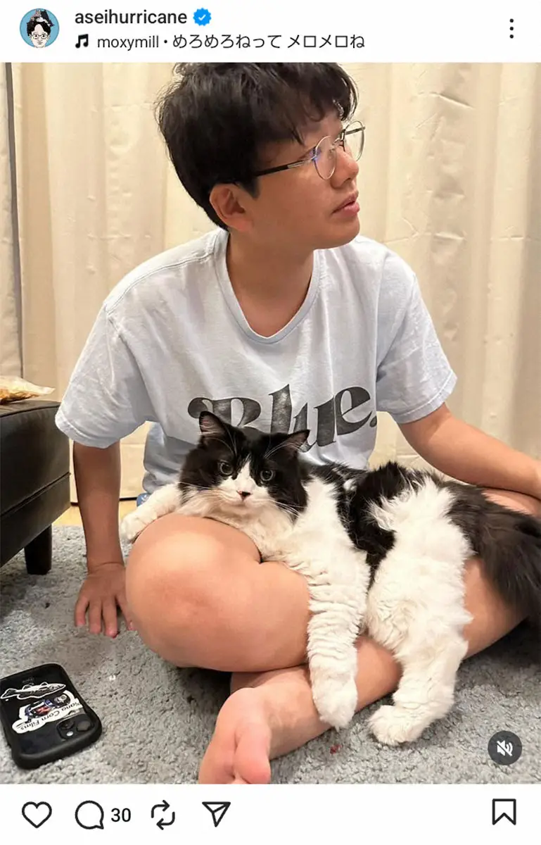 【画像・写真】ミキ・亜生　愛猫・兆猛の“横姿”披露に「ぬいぐるみか」「思ってる以上にまんまる」の声