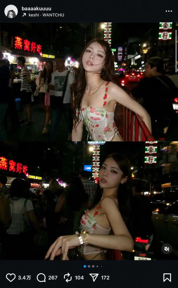 【画像・写真】“ジェンダーレスモデル”井手上漠　タイの夜景をバックに妖艶なコーデ姿！「絶世の美女」「オシャレ」の声