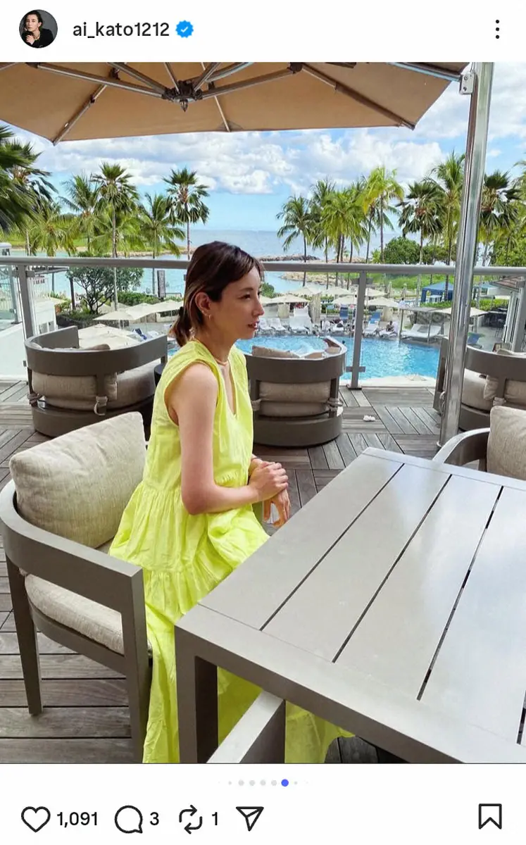 【画像・写真】加藤あい　カラフルなサマードレスで「完璧な夏」フォロワーため息「最強にかわいい」「最高」の声