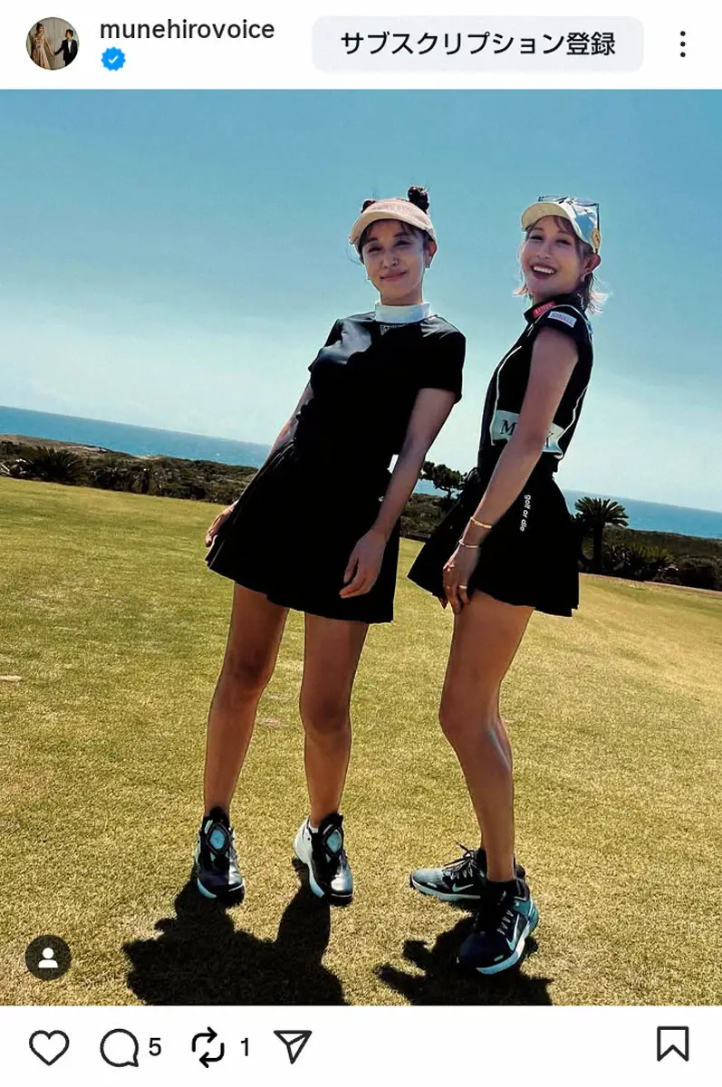 【画像・写真】鈴木紗理奈48歳　ミニスカで美脚スラリ！人気美人女子プロゴルファーと“おそろコーデ”に反響