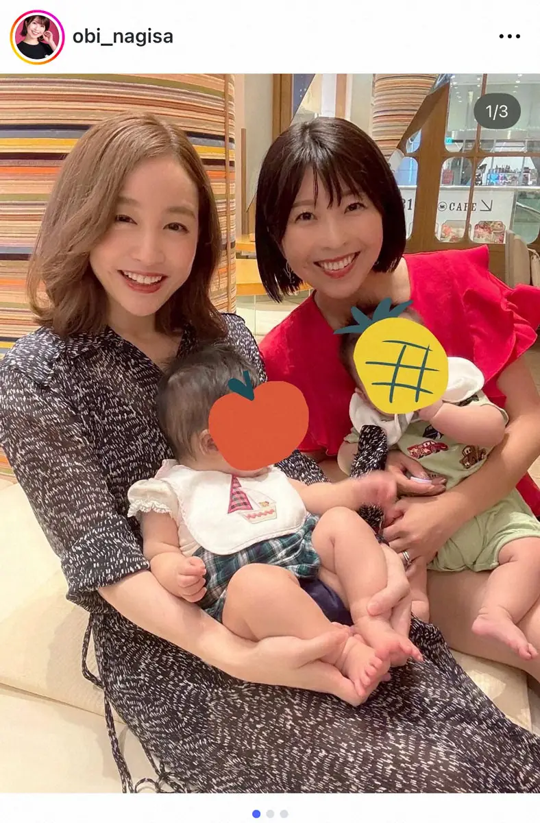 【画像・写真】小尾渚沙アナ　“ママ友”人気アナと子連れランチの4ショット「会うたびにパワーチャージできます」