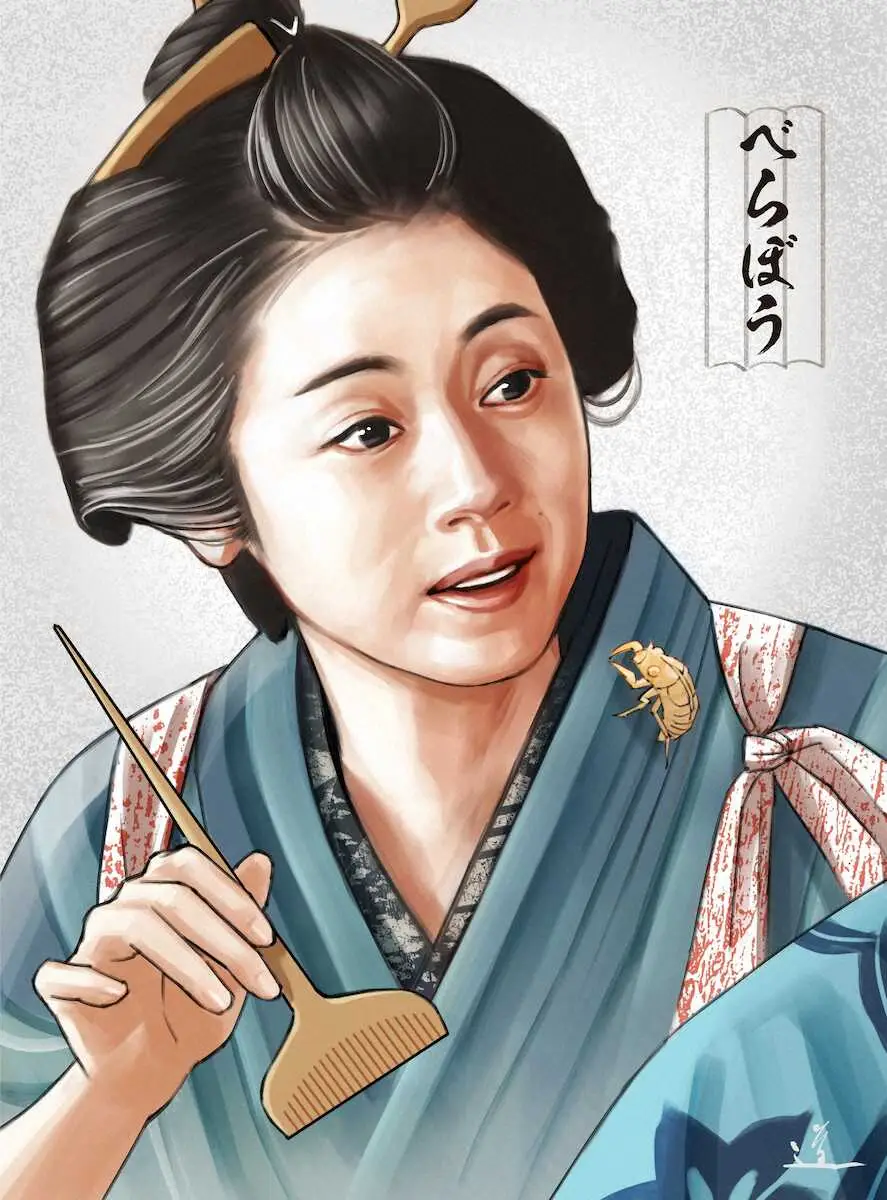 【画像・写真】イラストレーターの石井道子氏が描いたNHK大河ドラマ「べらぼう」大河絵第41話　つよの“美人大首絵”　儚き美を放った2人の「おっかさん」