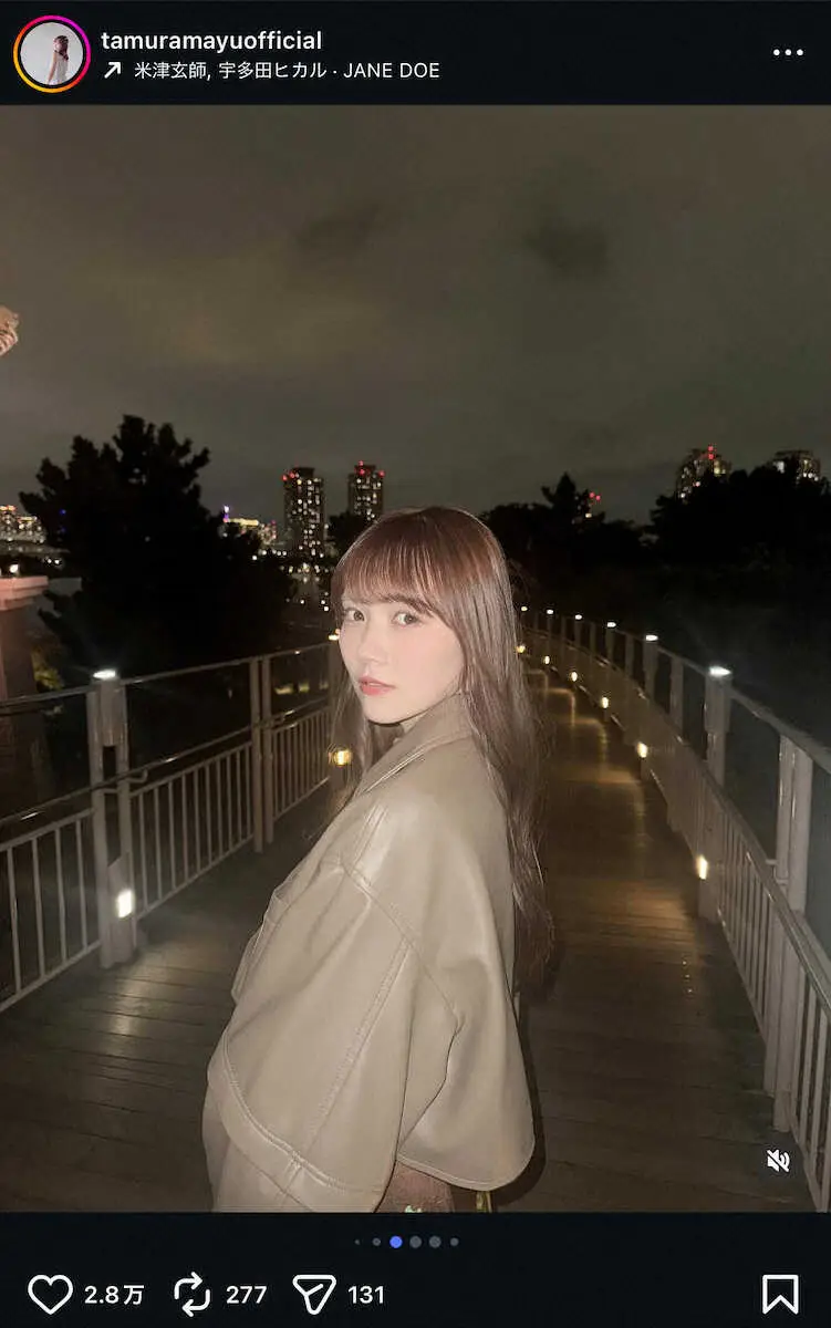 【画像・写真】乃木坂・田村真佑　夜のお台場での“デート風”S！ファン大興奮「令和の見返り美人」「可愛すぎる」