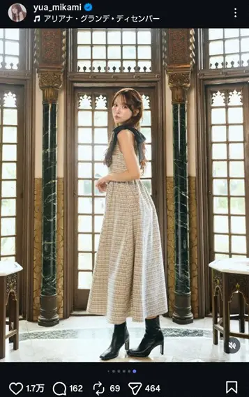 【画像・写真】三上悠亜　ノースリーブのツイードワンピの冬コーデ披露に「素敵」「可愛いいいいい」「美しい！」