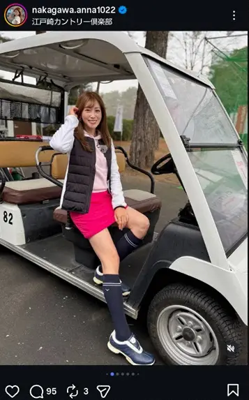 【画像・写真】中川安奈アナ　ピンクの超ミニスカ・ゴルフウエア姿公開に「似合ってる」「カッコイイ」「スタイルいい」