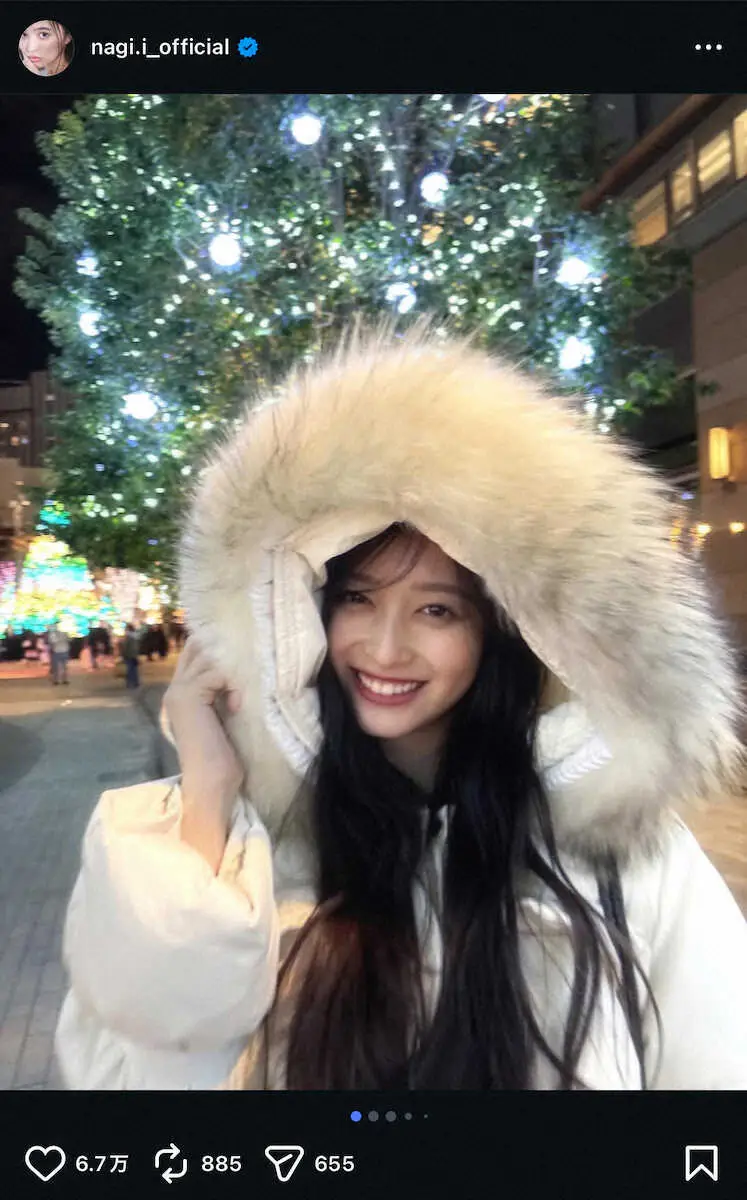 【画像・写真】乃木坂・井上和　イルミネーションを背景に冬ダウンコーデS！ファン興奮「可愛すぎる」「圧倒的彼女」