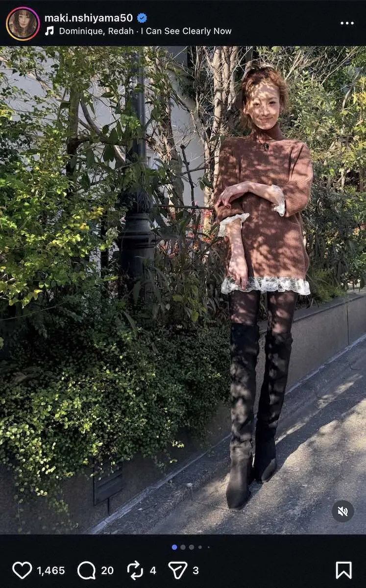 【画像・写真】西山茉希「冬の悩み…」　“スタイル抜群”ニットワンピースコーデS！「オシャレで素敵」「美しすぎ」の声