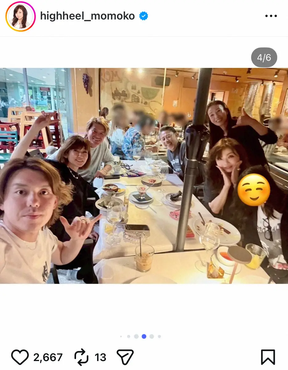 【画像・写真】モモコ　正月ハワイで「恒例の」芸能人一家と食事会　30年通う人気店で豪華W夫婦ショット