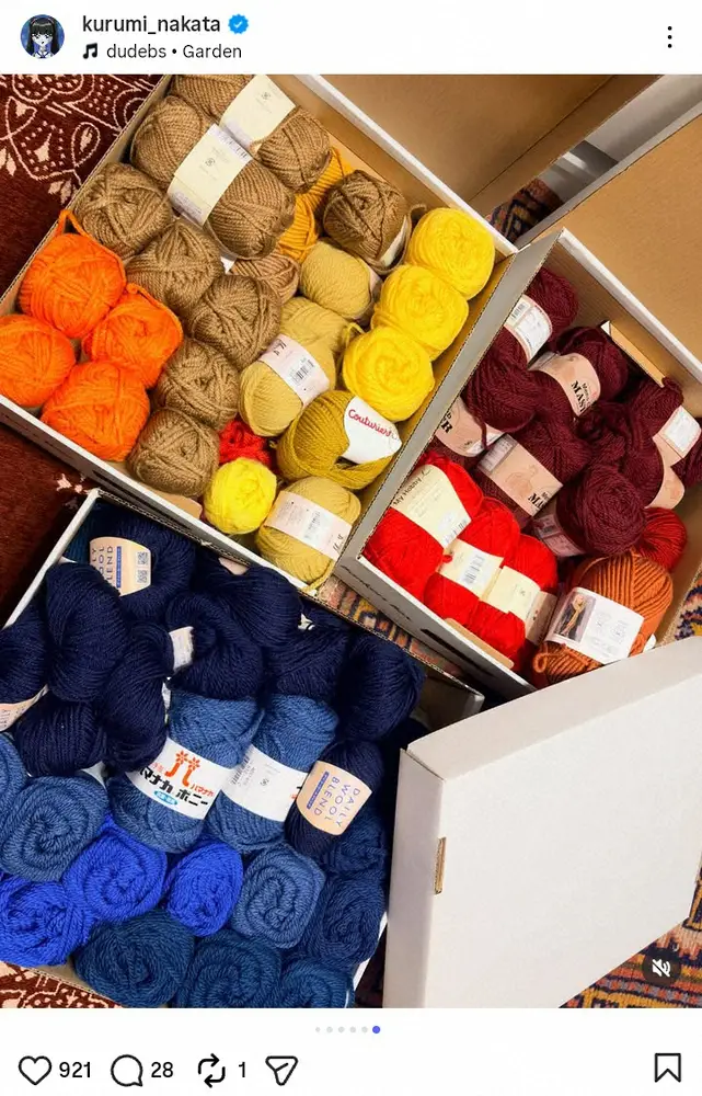 【画像・写真】中田クルミ　手芸店並み！？収納箱公開＆手編みニット秘話にファン衝撃「4日は凄過ぎる」「可愛い」