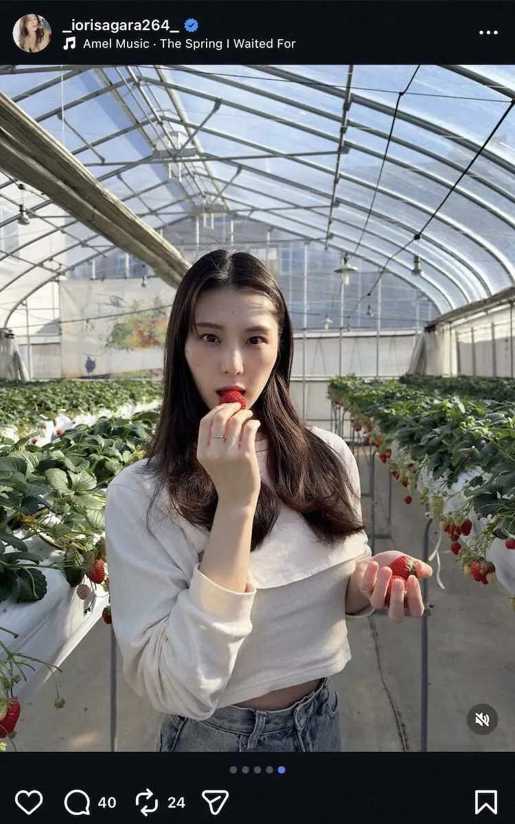【画像・写真】“元乃木坂出身グラドル”相楽伊織　“おなかチラ見せ”のいちご狩りSにネットくぎづけ！「激カワ」