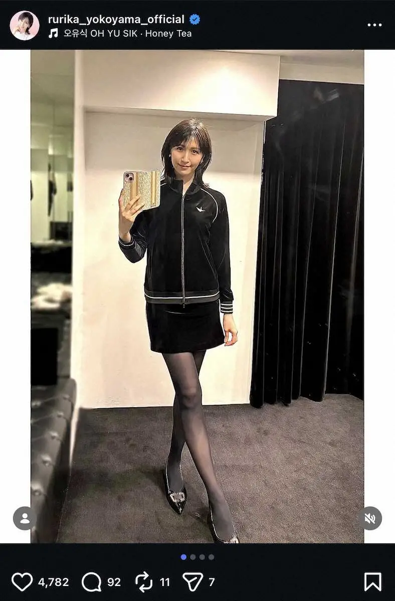 【画像・写真】横山ルリカ“スタイル抜群”黒ミニスカゴルフウェアS！ネット反響「綺麗！」「足細い」「美脚」