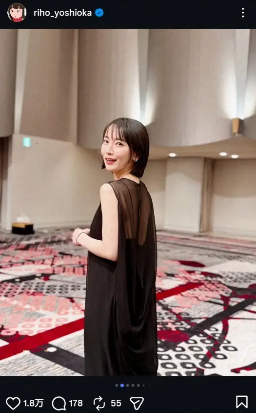 【画像・写真】吉岡里帆　黒のシースルードレス姿公開、ショートカット報告に「美しすぎる」「血圧爆上がり」