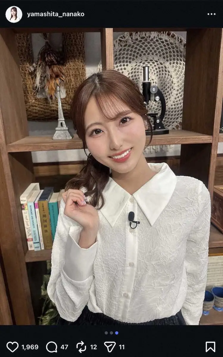 【画像・写真】福岡の美人タレント「最近サイドヘアが好き」　ふわふわスカートの春コーデ衣装S！「見惚れてしまう」の声