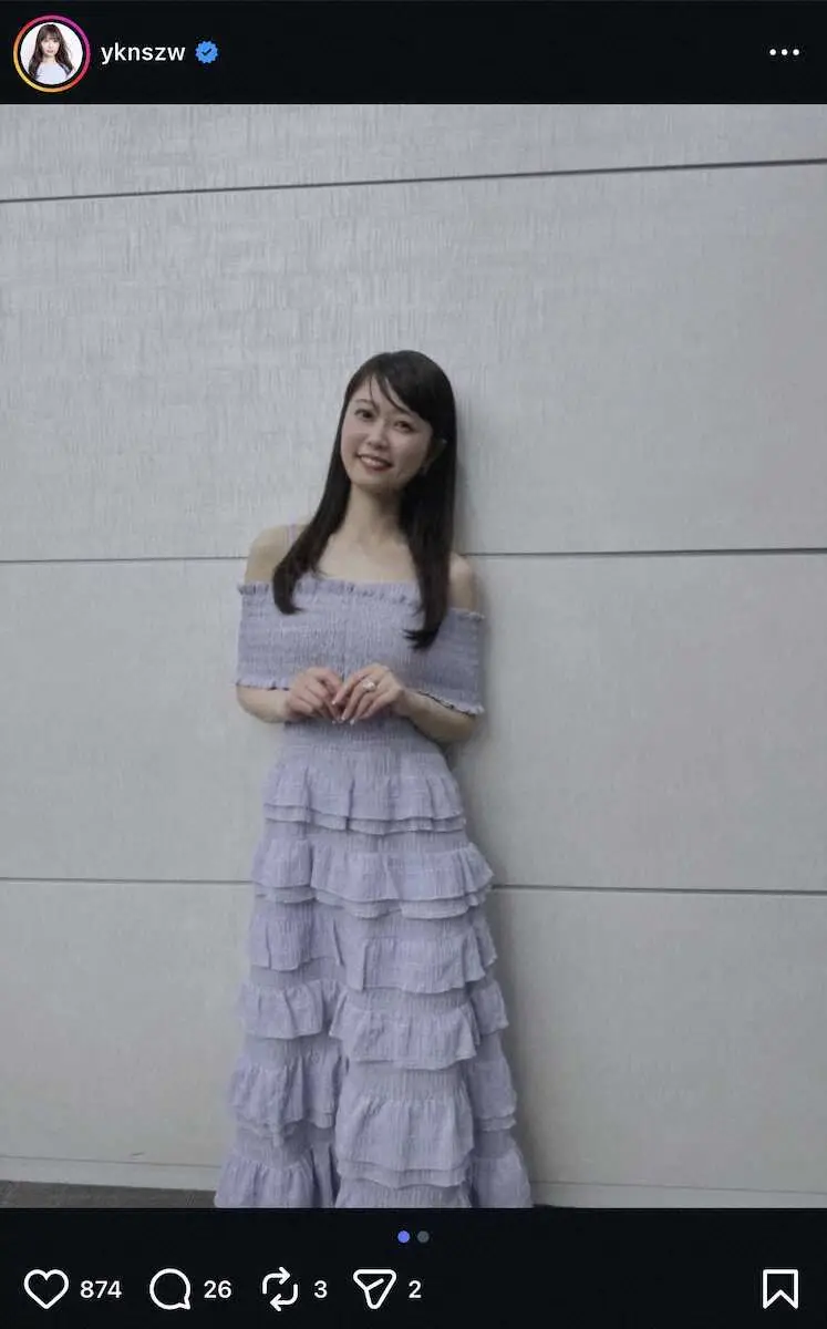【画像・写真】ABEMA人気アナ“美デコルテ”のオフショルワンピ衣装Sにネット反響！「可愛すぎ」「とてもお似合い」