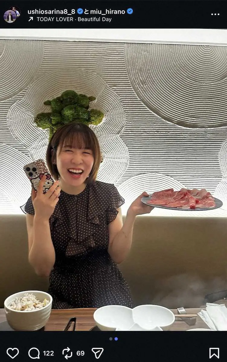 【画像・写真】元日向坂・潮紗理菜「楽しい時間はあっという間」　五輪2大会連続の女子卓球代表と笑顔2Sにネット反響！