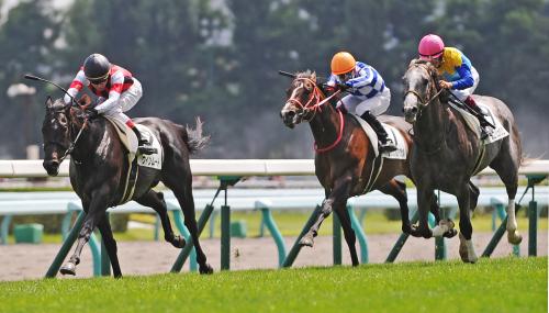 ＜札幌５Ｒ新馬戦＞ゴール前の直線で抜け出して勝ったウインムート（２）