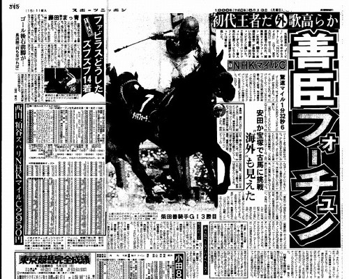 １９９６年５月１３日、ＮＨＫマイルＣ翌日のスポーツニッポン紙面