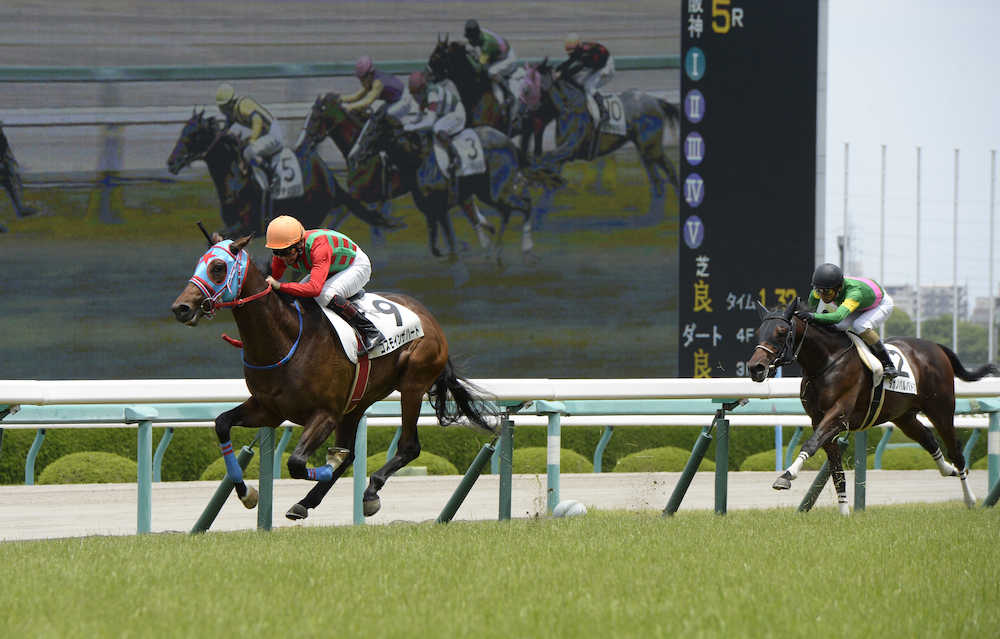 ＜阪神５Ｒ＞直線逃げ切り勝利した柴田騎乗のコスモインザハート（左）