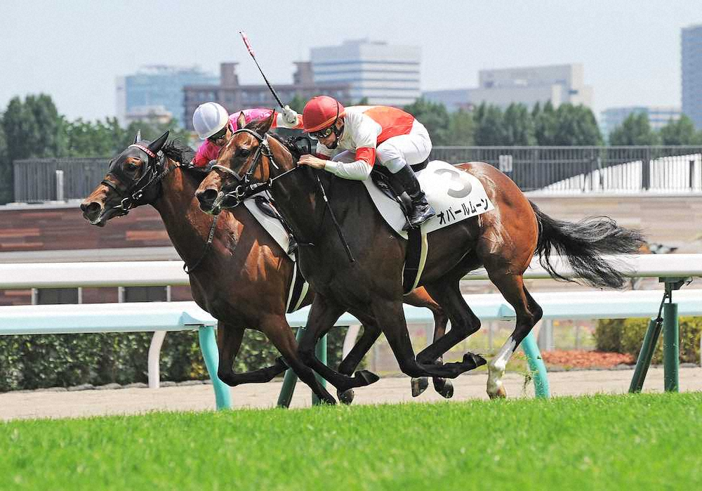 ＜札幌5R新馬戦＞ゴール前の直線で差し切り1着でゴールするオパールムーン（手前）