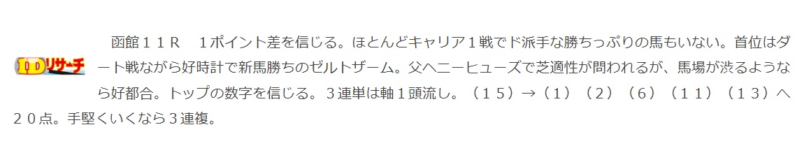 函館2歳Sで10番人気のゼルトザームを推奨した能力ID