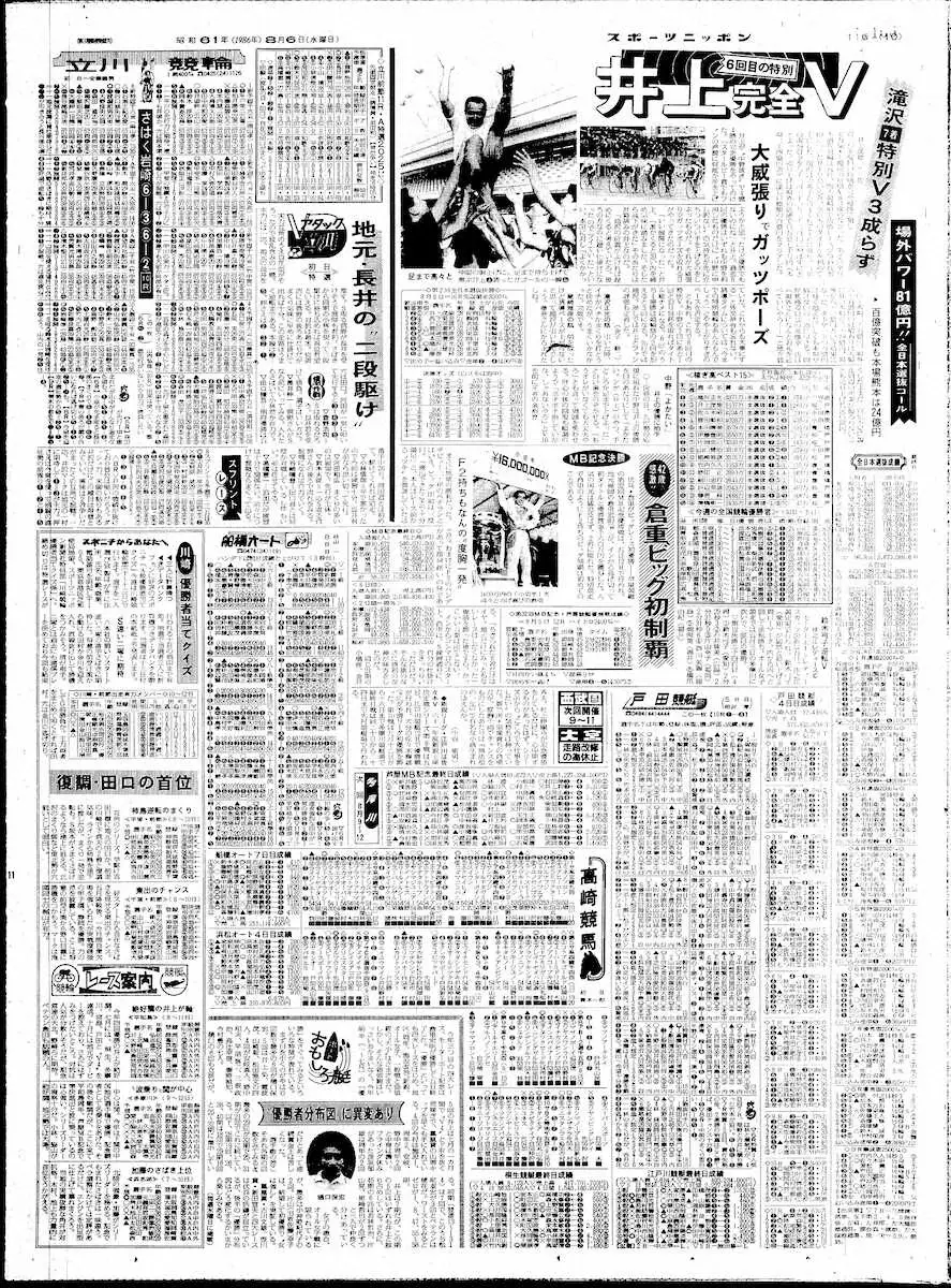 【画像・写真】全日本選抜優勝を報じる本紙紙面（86年8月6日付）
