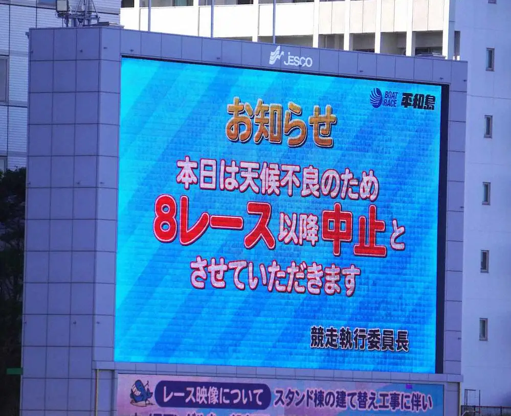 【画像・写真】【平和島ボート　府中市長杯】水面状況悪化のため8R以降中止・打ち切り　順延はなし