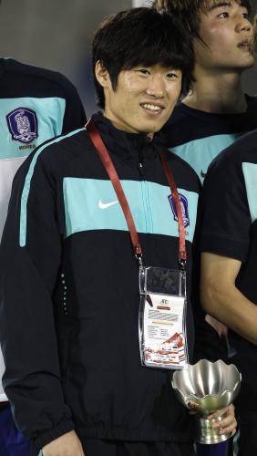 ３位決定戦に勝利し、笑顔を見せる韓国代表ＭＦ朴智星