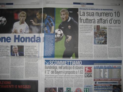 ラツィオが本田と条件面で合意したことを伝えるイタリアの新聞