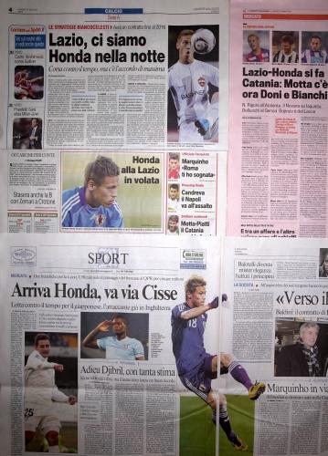 最後には本田のラツィオへの移籍が決まるだろうという見通しをたてるイタリアの２大スポーツ紙およびローマ地元紙だったが…