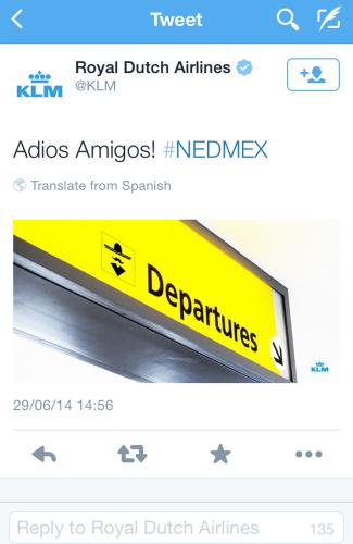 Ｗ杯でオランダがメキシコを破った直後、ＫＬＭオランダ航空のツイッターに掲載された写真（ＡＰ）