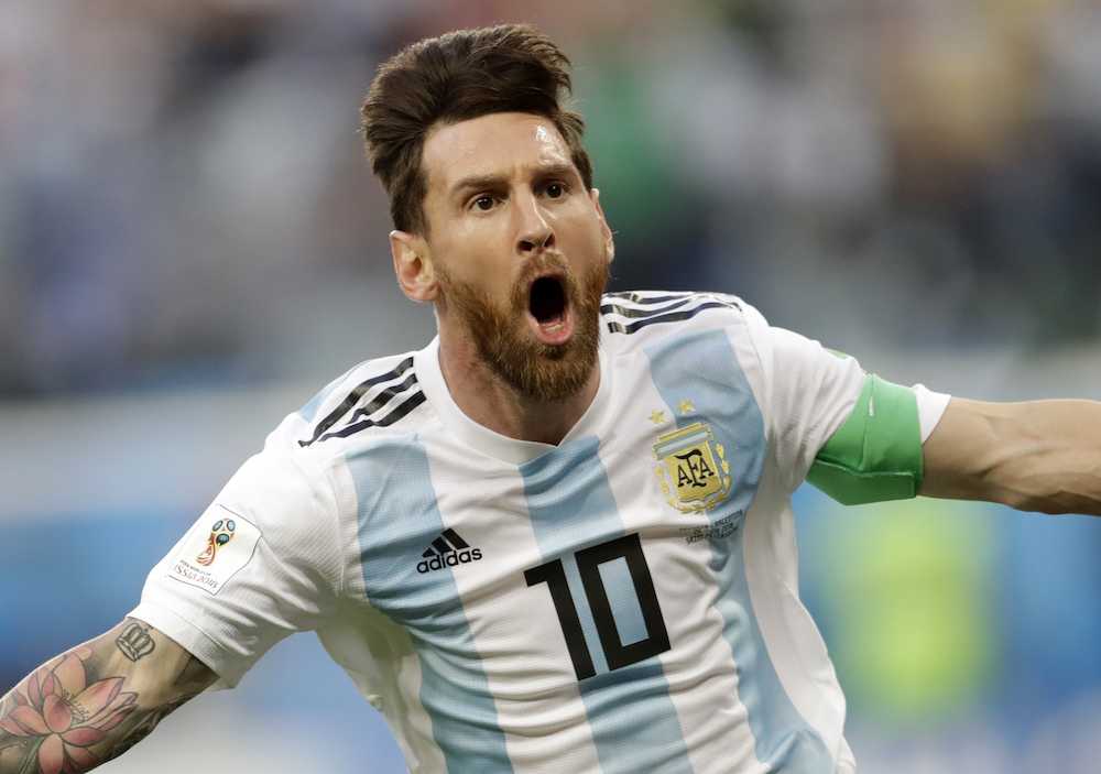 ナイジェリア戦、先制ゴールを決めたアルゼンチン代表ＦＷメッシ