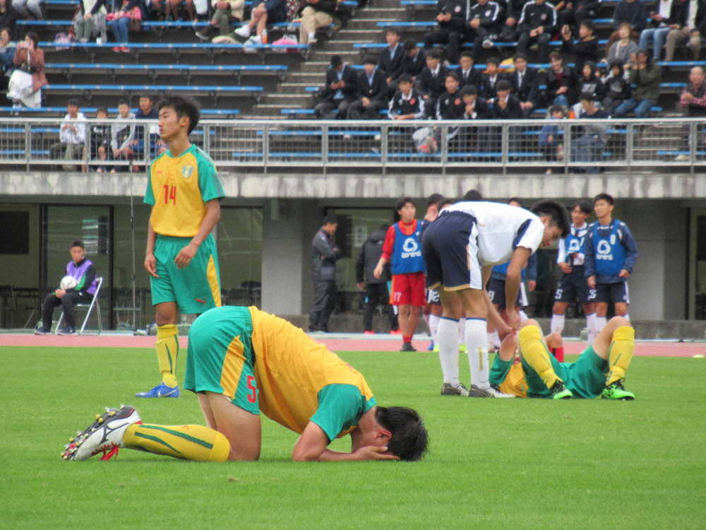 県大会決勝で鵬学園に敗れ、倒れ込む星稜の選手たち
