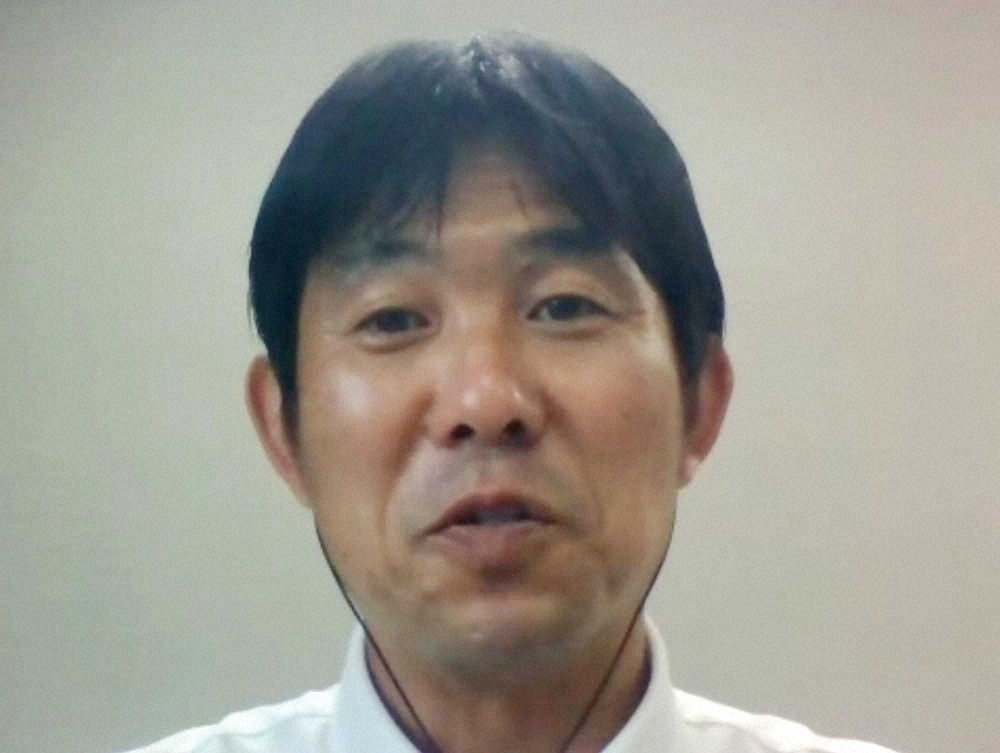 オンラインで取材に応じたサッカー日本代表の森保監督(共同)