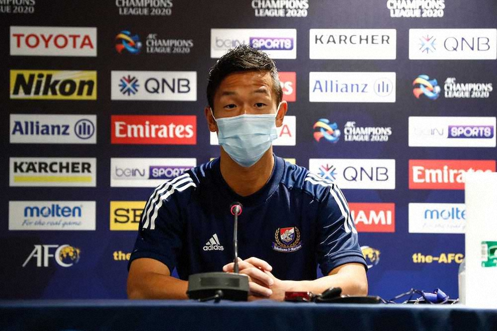 【画像・写真】水原戦の前日会見で意気込みを語る喜田（横浜提供）