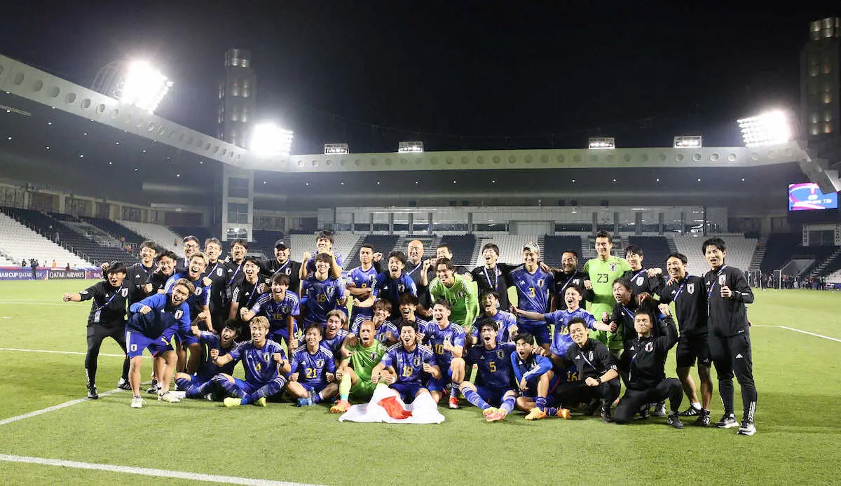 【画像・写真】＜U－23日本代表・U－23イラク代表＞パリ五輪行きを決めて喜ぶU－23日本代表イレブン（撮影・小海途　良幹）