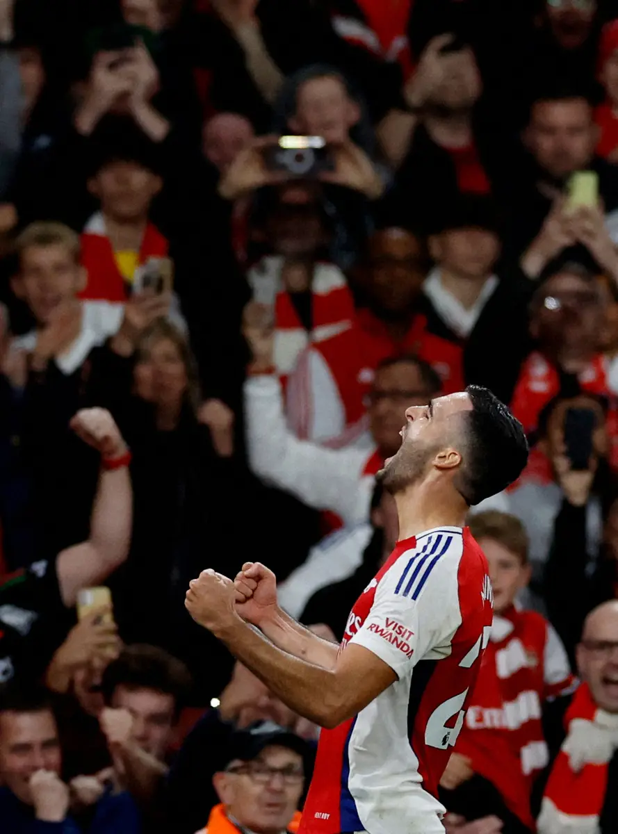 【画像・写真】＜アーセナル・リバプール＞前半、ゴールを決め喜ぶアーセナルMFメリノ（ロイター）