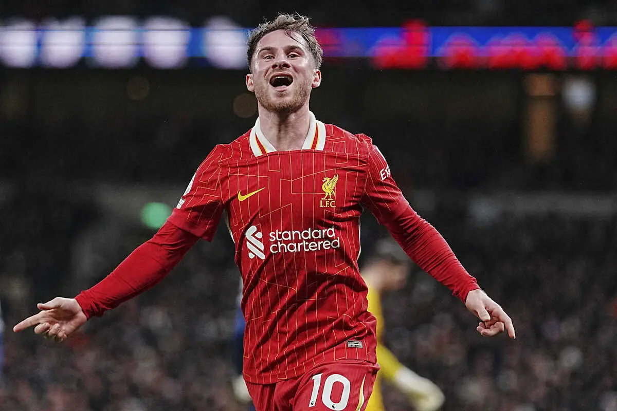 【画像・写真】＜トットナム・リバプール＞前半、ゴールを決め喜ぶリバプールMFマクアリスター（AP）