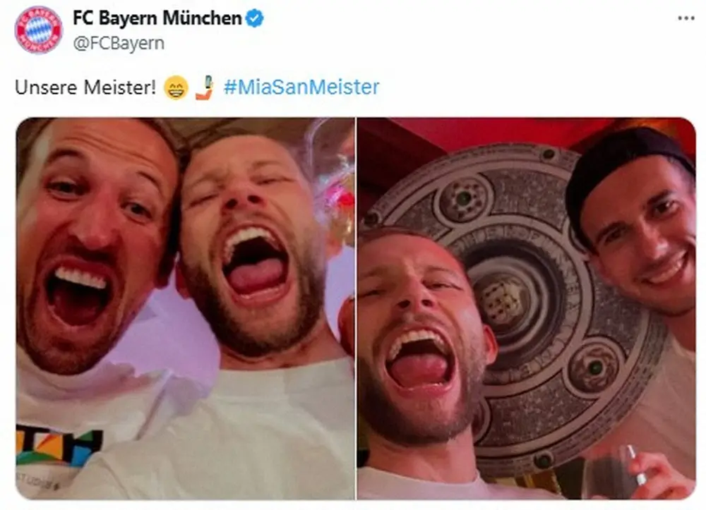 【画像・写真】Bミュンヘン公式X（@FCBayern）から。優勝を喜ぶケーン（左端）ら