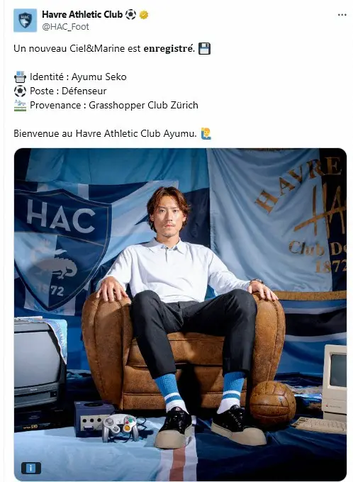 【画像・写真】仏1部ルアーブルが日本代表DF瀬古歩夢の獲得発表　本拠を訪問した“第一声”も紹介