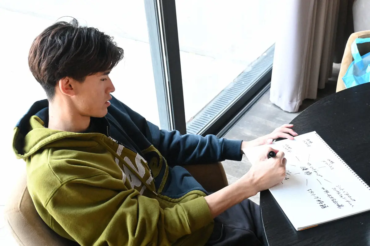 【画像・写真】スケッチブックに目標を書く日本代表FW後藤（撮影・滝本　雄大）
