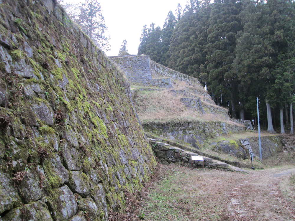 ６段の石垣など約１・７キロの石垣が残る岩村城跡