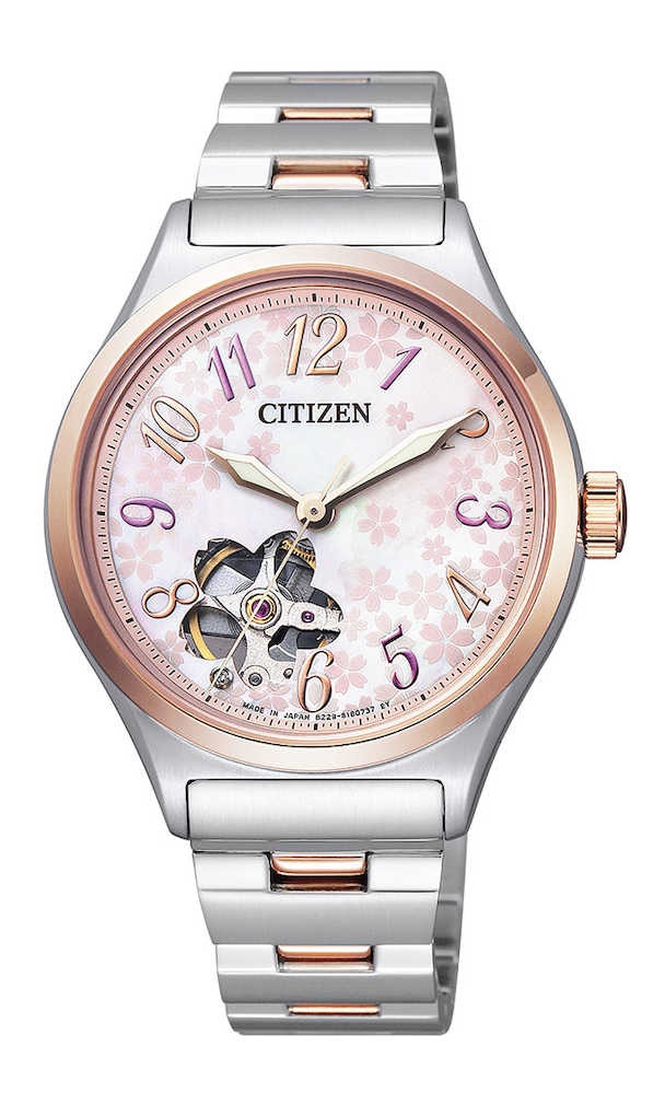 桜をイメージした腕時計　シチズン時計の「メカニカル限定『桜川』　ＰＣ１００４―８０Ｗ」