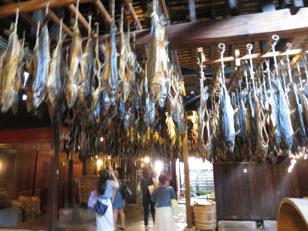 1000匹の鮭が天井から吊されるきっかわの店内