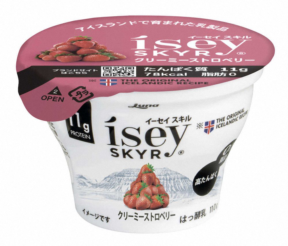 イチゴの高タンパク乳製品　日本ルナの「イーセイ　スキル　クリーミーストロベリー」