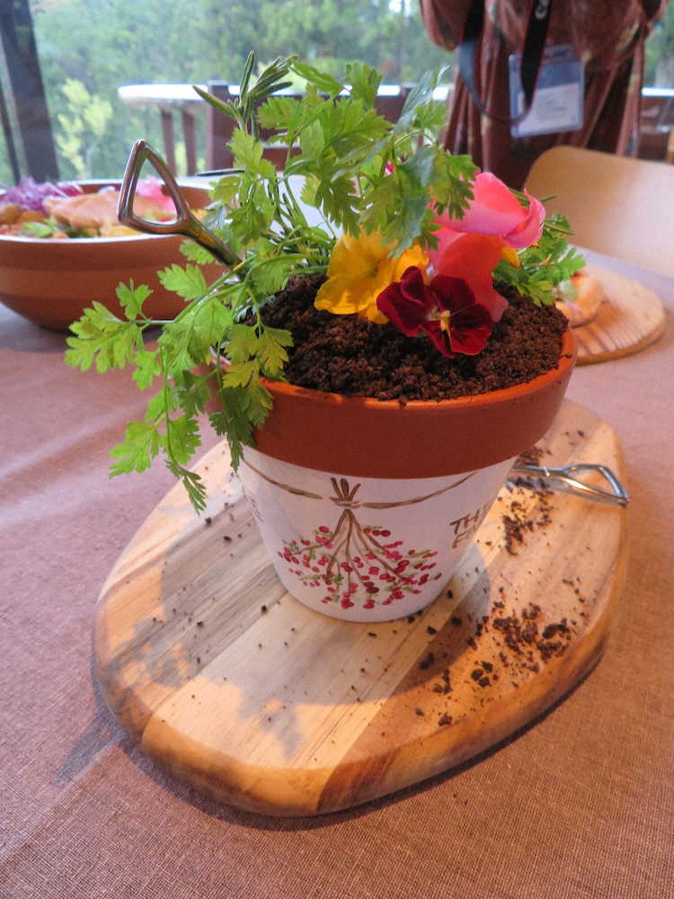 ザファーム・カフェで大人気の「HACHIUE」。植木鉢そっくり