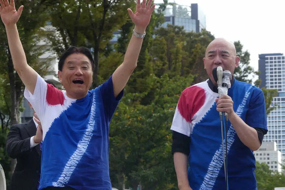 【画像・写真】街頭演説行った河村たかし氏（左）と百田尚樹氏