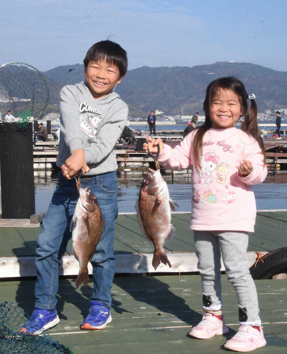 【画像・写真】兵庫県南あわじ市　じゃのひれフィッシングパーク　家族で力を合わせマダイをゲット