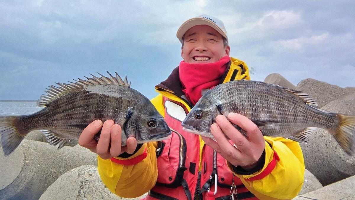 【画像・写真】クロダイ「やっと来た～」　フグに苦戦も38、30センチ　数時間粘って